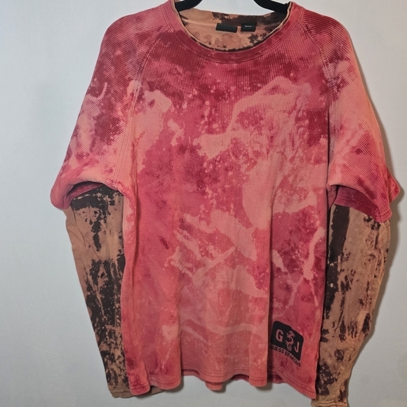 GUESS Dragons Vintage 100% Cotton 90s 2000s Tie Dye Layered T Shirt Thermal sz L - Picture 2 of 8